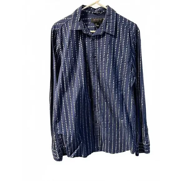 21 Men Navy Blue Patterned Long Sleeve Shirt Size L - Picture 3 of 4
